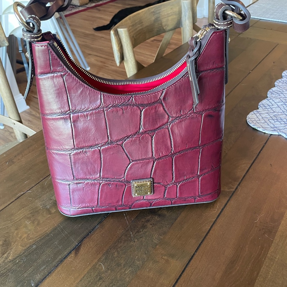 Dooney & Bourke Burgundy Croc-Embossed Shoulder Bag